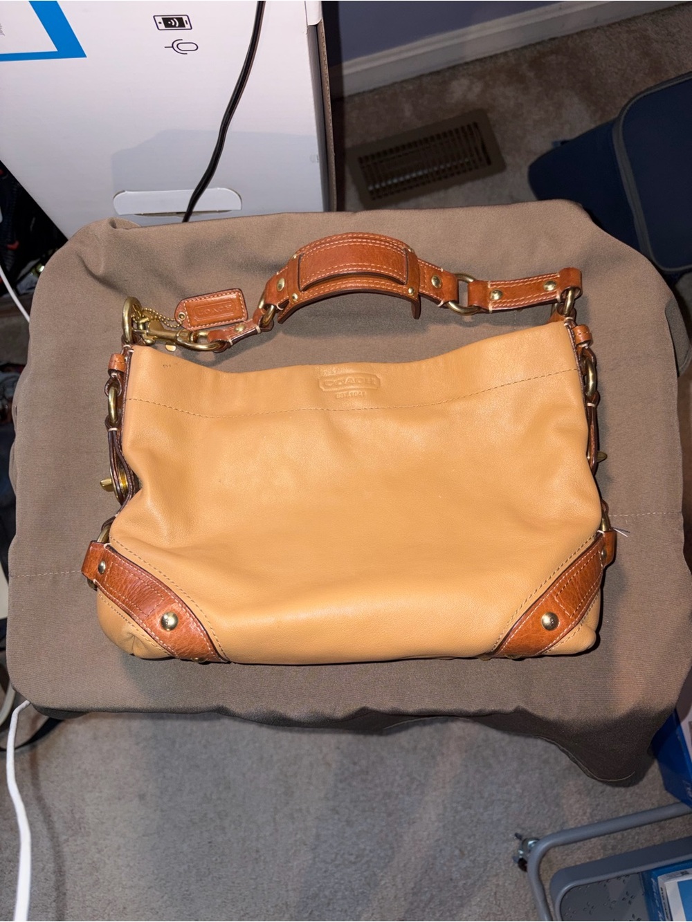 Coach Two-Tone Tan and Cognac Leather Shoulder Bag